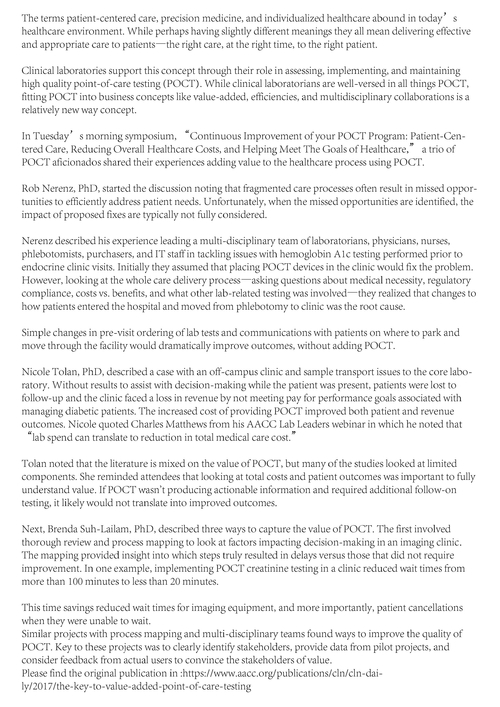 Latest company news about The Key to Value-Added Point-of-Care Testing